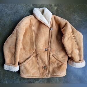 Vintage Genuine Shearling Coat Beige Suede  XS/S